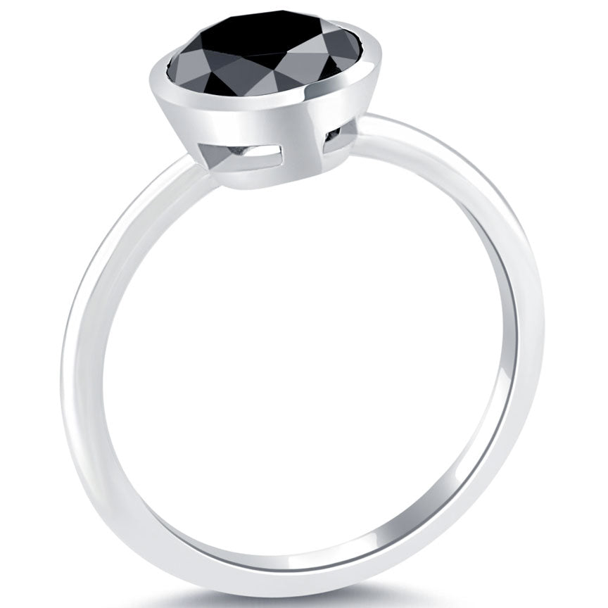 1.72 Ct. Natural Black Diamond Solitaire Engagement Ring Bezel Setting 14k Gold
