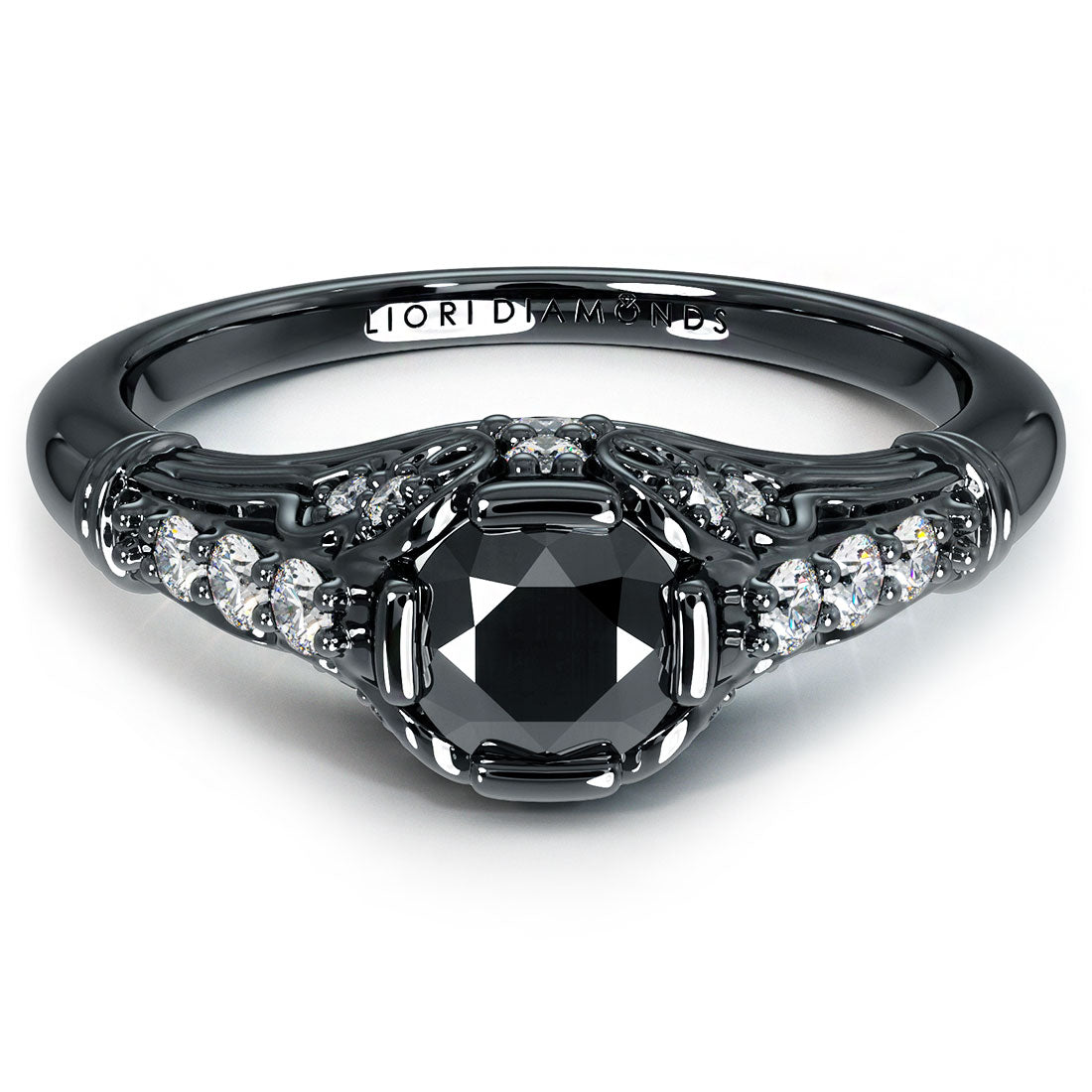 1.04 Carat Natural Black Diamond Engagement Ring 14k Black Gold Vintage Style