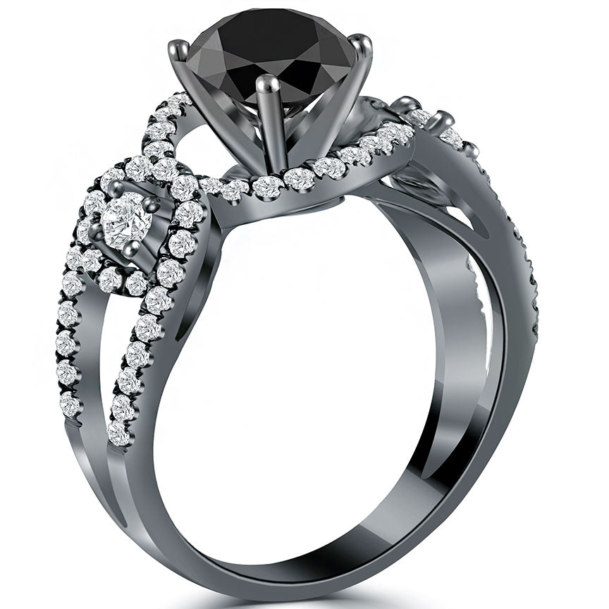 1.62 Carat Certified Natural Black Diamond Engagement Ring 14k Black Gold