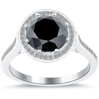2.64 Carat Vintage Style Natural Black Diamond Engagement Ring 18k White Gold
