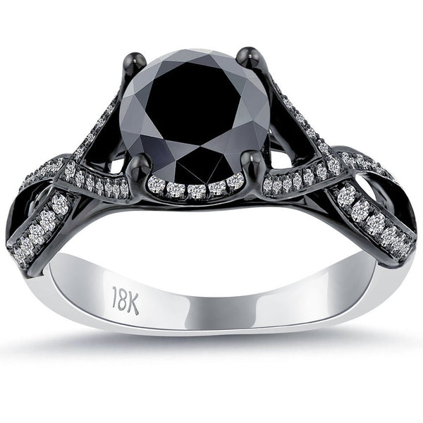 1.99ctw Vintage Style Natural Black Diamond Engagement Ring 18k Black Gold