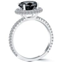 3.33 Carat Vintage Style Natural Black Diamond Engagement Ring 18k White Gold