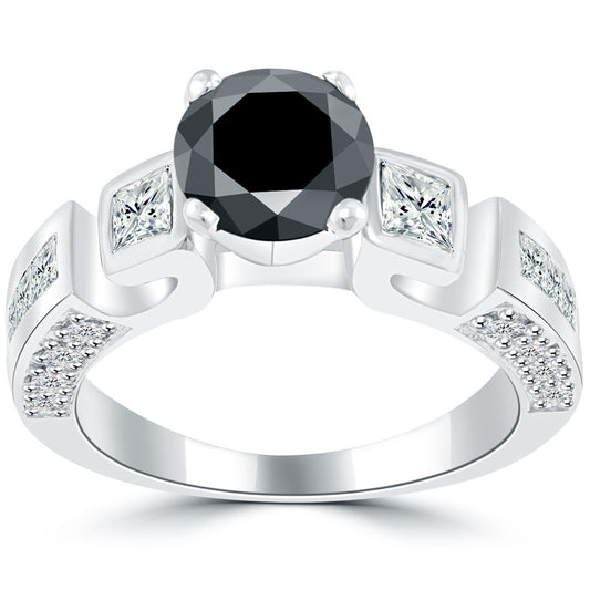 2.20 Carat Certified Natural Black Diamond Engagement Ring Set in Platinum