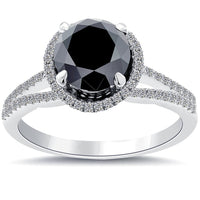 2.18 Carat Natural Black Diamond Engagement Ring 18k White Gold Vintage Style