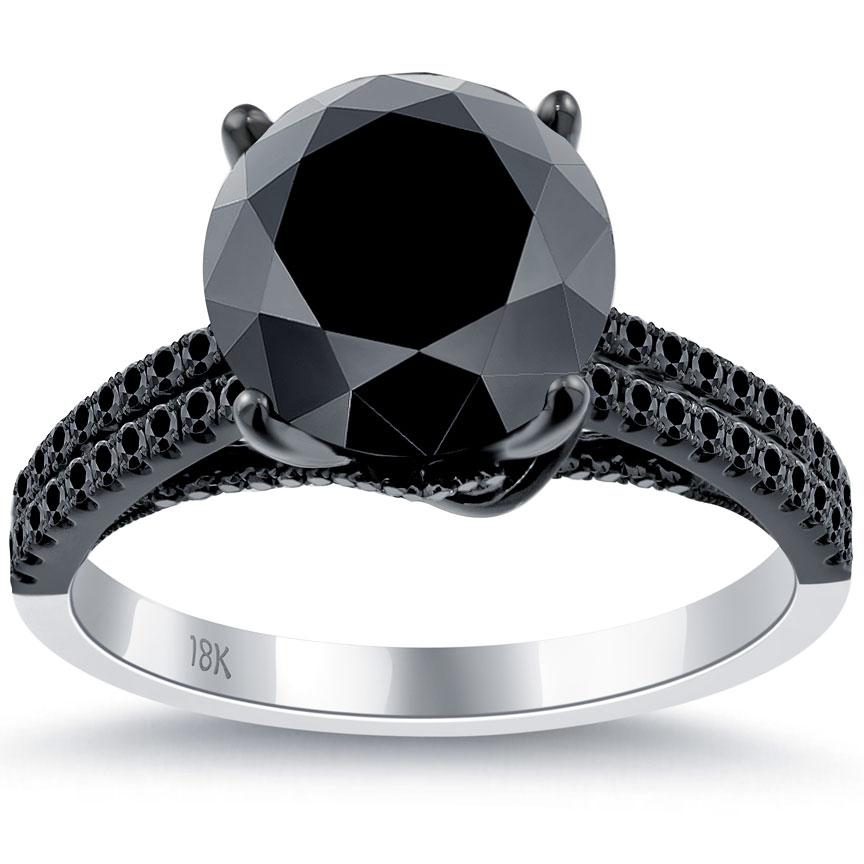 3.98 Carat Certified Natural Black Diamond Engagement Ring 18k Black Gold Front