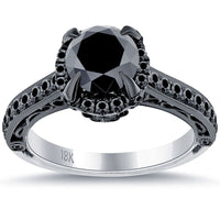 2.13 Carat Certified Black Diamond Engagement Ring 18k Black Gold Vintage Style