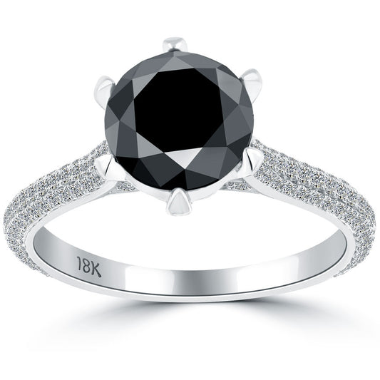 2.59 Carat Certified Natural Black Diamond Engagement Ring 18k White Gold