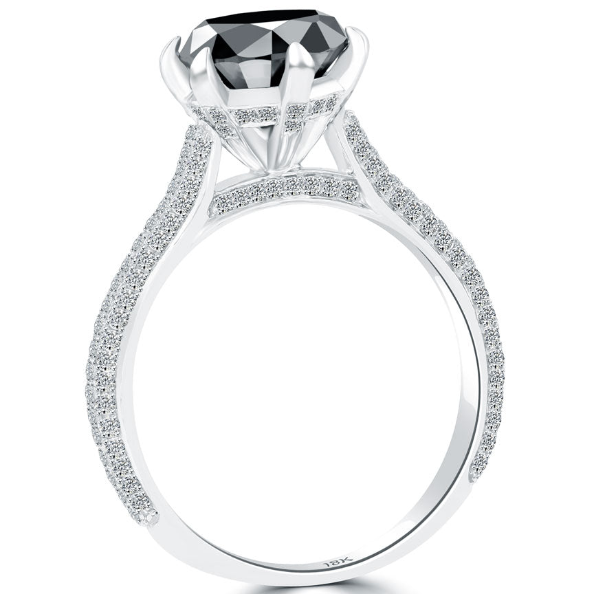 2.59 Carat Certified Natural Black Diamond Engagement Ring 18k White Gold