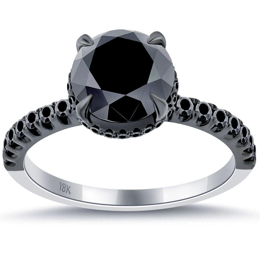 2.35 Carat Carrie's Sex & The City Black Diamond Engagement Ring 18k Black Gold