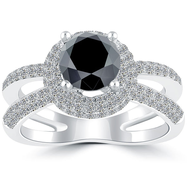 2.34 Carat Certified Natural Black Diamond Engagement Ring 14k White Gold