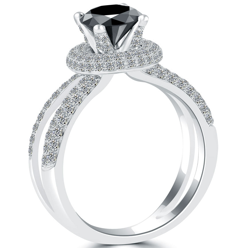 2.34 Carat Certified Natural Black Diamond Engagement Ring 14k White Gold