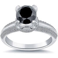 1.85 Carat Certified Natural Black Diamond Engagement Ring 18k White Gold