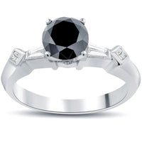 1.43 Carat Certified Natural Black Diamond Engagement Ring 14k White Gold