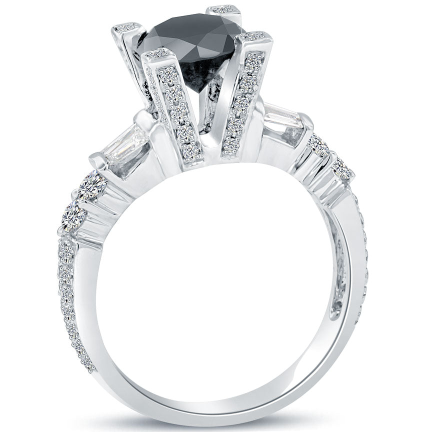 2.60 Carat Certified Natural Black Diamond Engagement Ring 14k White Gold