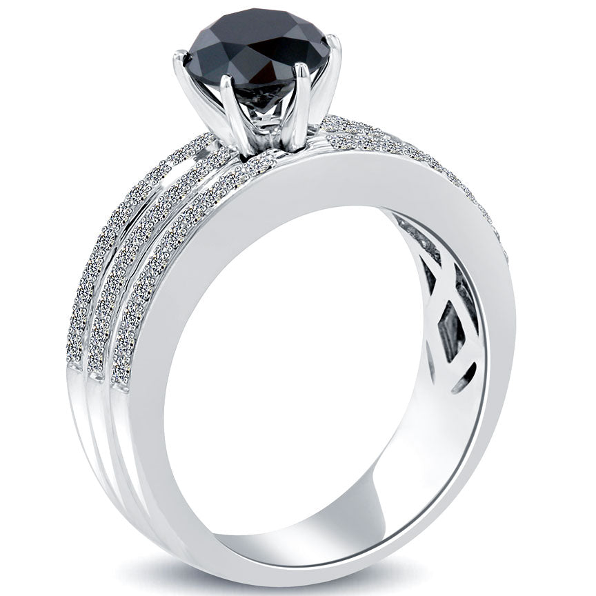 2.13 Carat Certified Natural Black Diamond Engagement Ring 14k White Gold