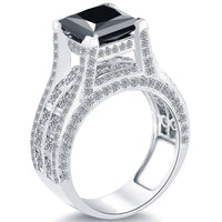 5.57 Carat Princess Cut Natural Black Diamond Engagement Ring 14k White Gold
