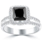 2.78 Carat Princess Cut Natural Black Diamond Engagement Ring 14k White Gold