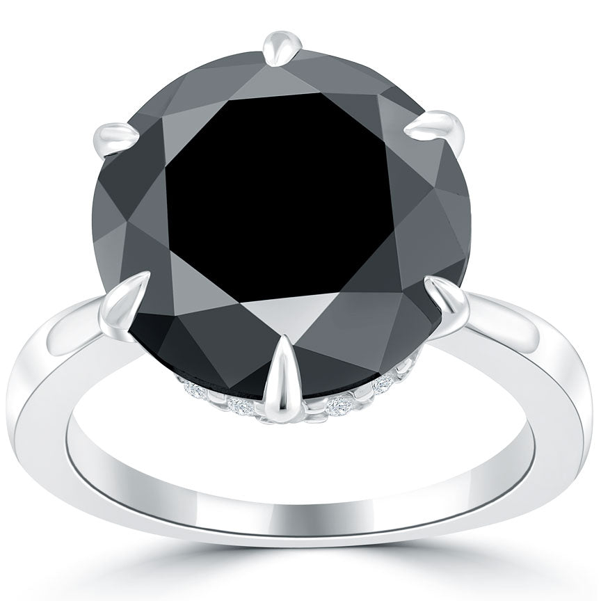 8.43 Carat Certified Natural Black Diamond Engagement Ring 18k White Gold