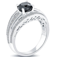 2.36 Carat Certified Natural Black Diamond Engagement Ring 14k White Gold