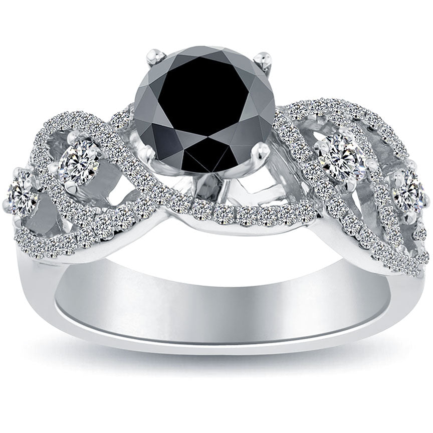 2.32ctw Natural Black Diamond Engagement Ring 14k White Gold