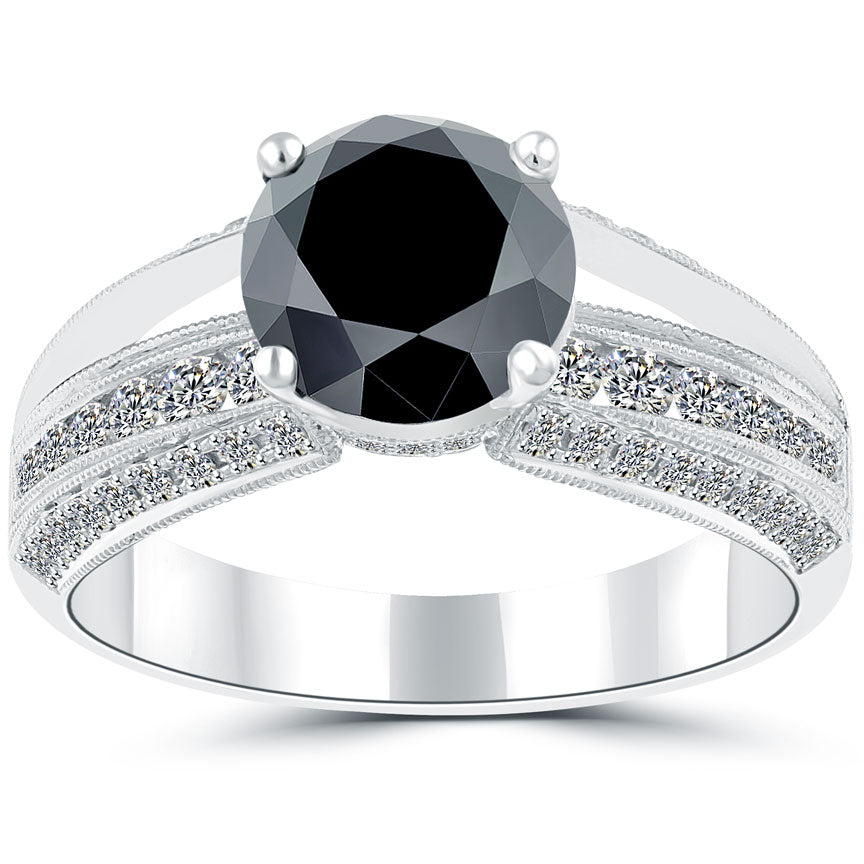 2.79ctw Natural Black Diamond Engagement Ring 14k White Gold