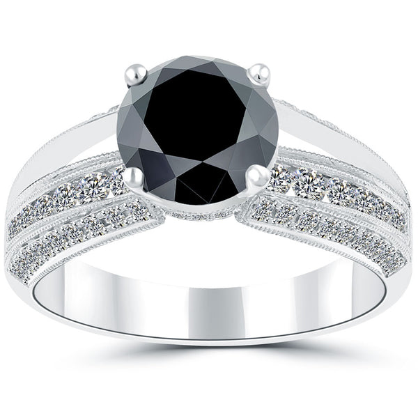 2.79ctw Natural Black Diamond Engagement Ring 14k White Gold