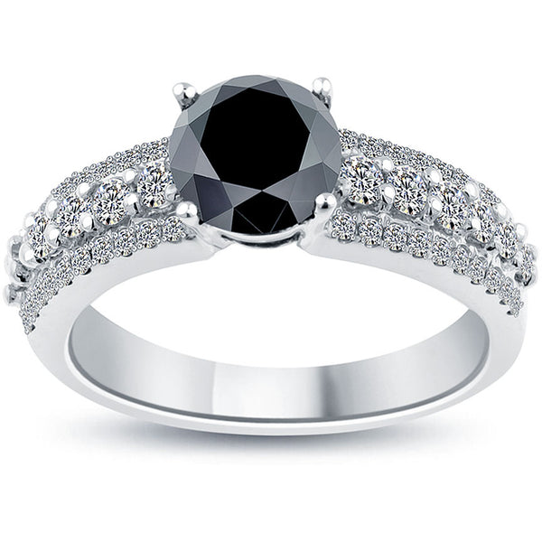2.02ctw Natural Black Diamond Engagement Ring 14k White Gold