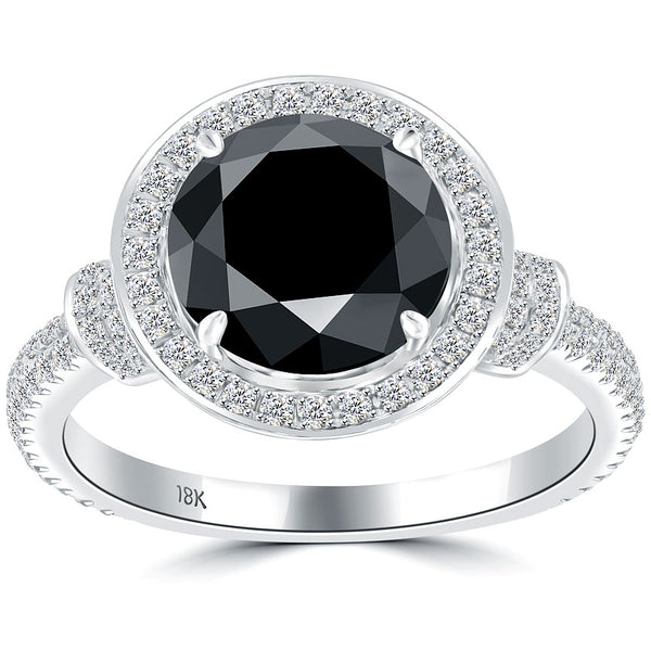 2.95ctw Black Diamond Engagement Ring 18k White Gold Vintage Style