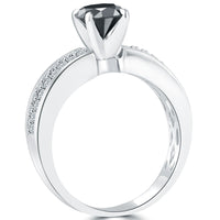 1.40 Carat Certified Natural Black Diamond Engagement Ring 14k White Gold