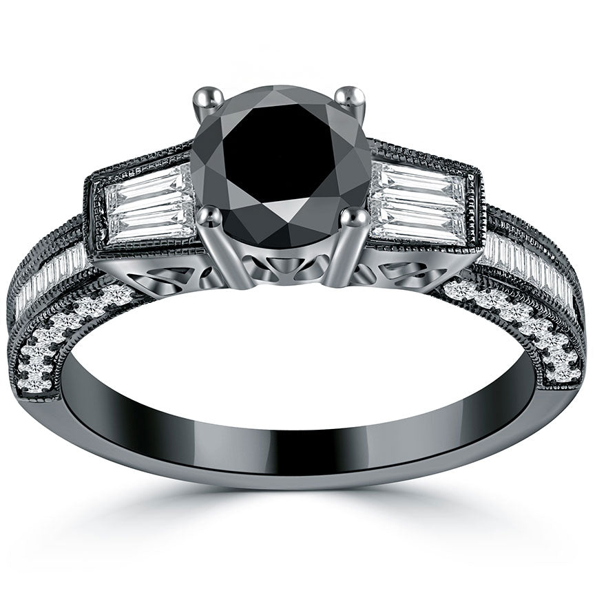 1.75ctw Natural Black Diamond Engagement Ring 14k Black Gold