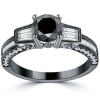 1.75 Carat Certified Natural Black Diamond Engagement Ring 14k Black Gold