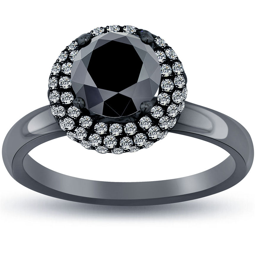 1.72ctw Natural Black Diamond Engagement Ring 14k black Gold