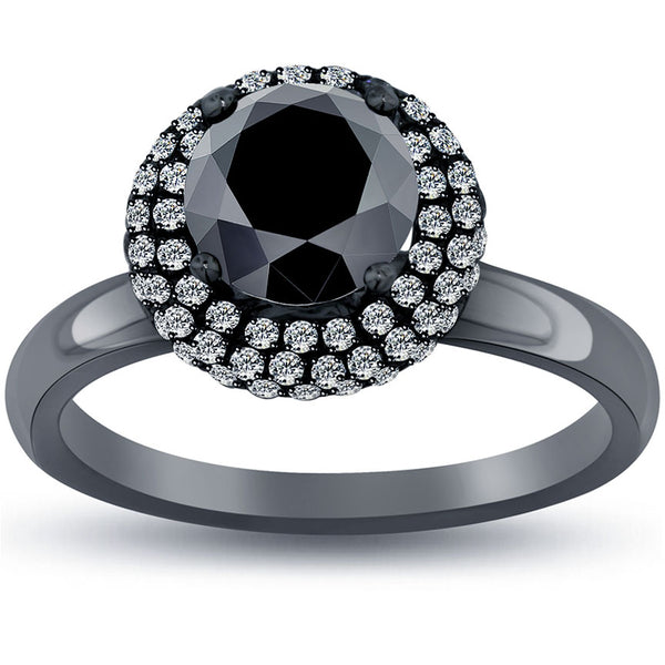 1.72ctw Natural Black Diamond Engagement Ring 14k black Gold