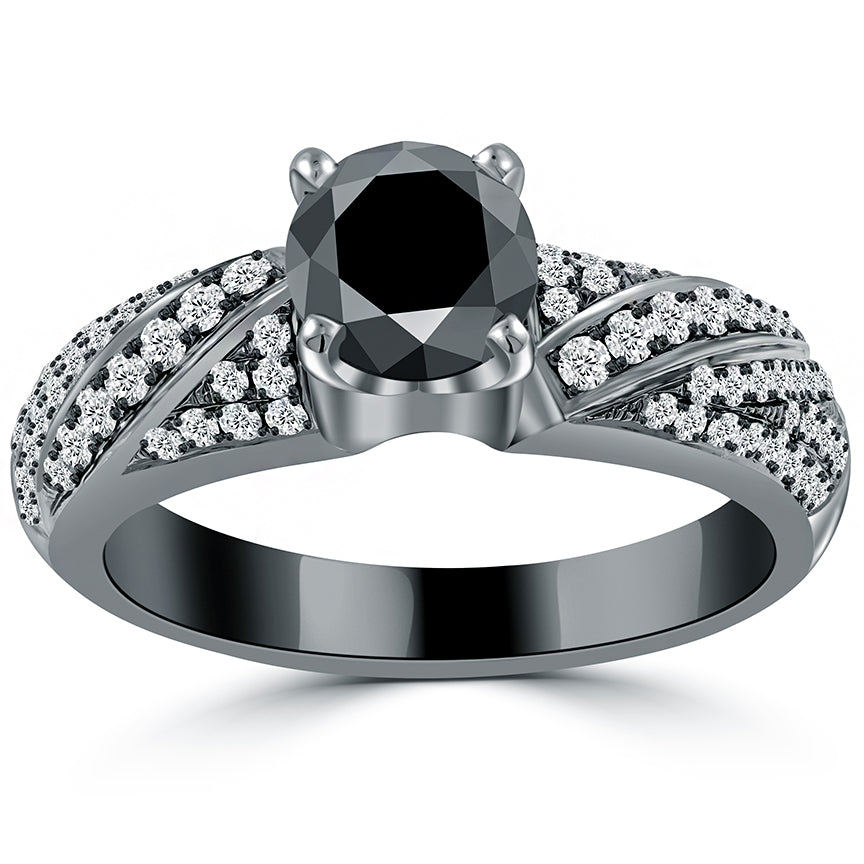 1.50 Carat Certified Natural Black Diamond Engagement Ring 14k black Gold