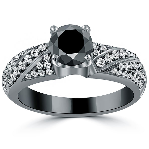 1.50ctw Natural Black Diamond Engagement Ring 14k black Gold
