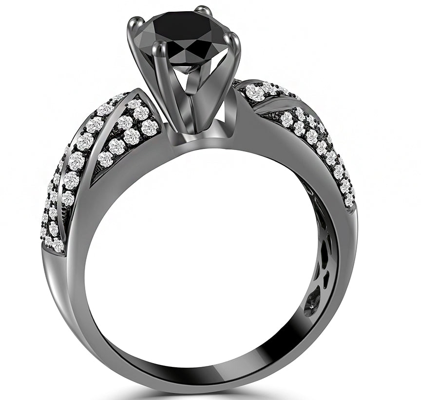 1.50 Carat Certified Natural Black Diamond Engagement Ring 14k black Gold