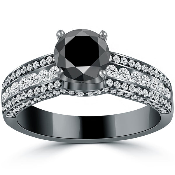 1.66ctw Certified Natural Black Diamond Engagement Ring 14k black Gold