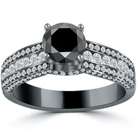 1.66 Carat Certified Natural Black Diamond Engagement Ring 14k black Gold
