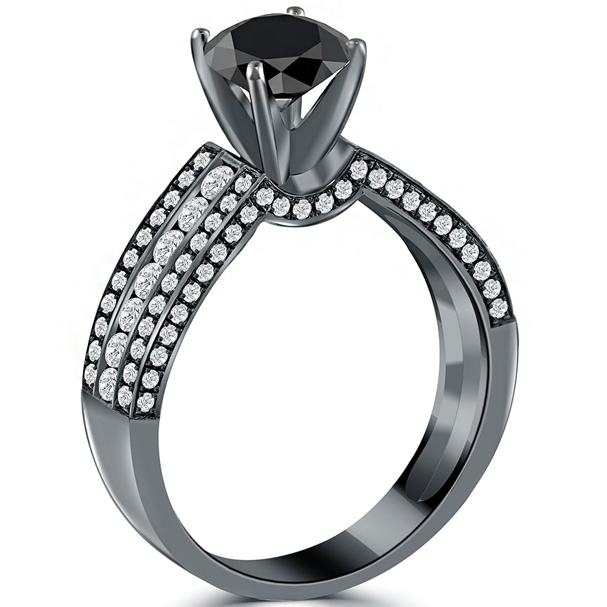 1.66 Carat Certified Natural Black Diamond Engagement Ring 14k black Gold