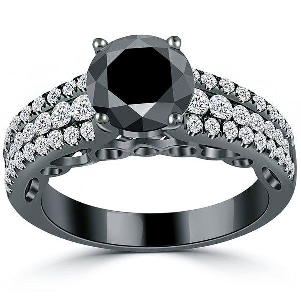 2.53ctw Certified Natural Black Diamond Engagement Ring 14k black Gold