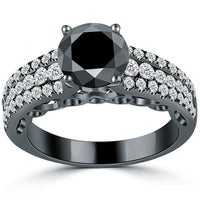 2.53 Carat Certified Natural Black Diamond Engagement Ring 14k black Gold