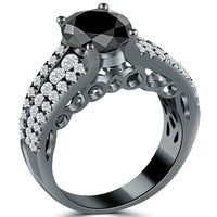 2.53 Carat Certified Natural Black Diamond Engagement Ring 14k black Gold