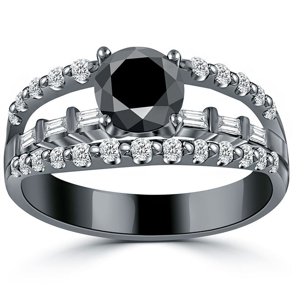 1.63ctw Certified Natural Black Diamond Engagement Ring 14k Black Gold