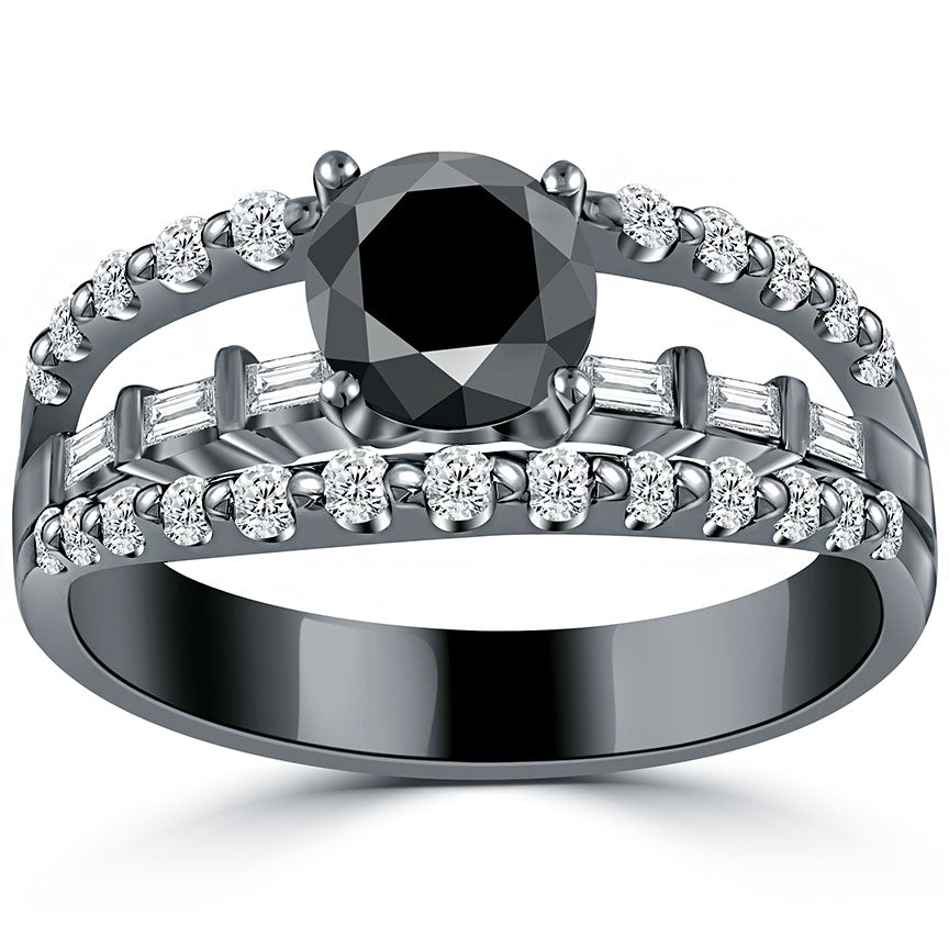 1.63 Carat Certified Natural Black Diamond Engagement Ring 14k Black Gold