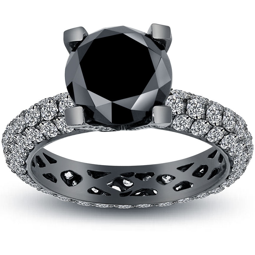 5.51ctw Certified Natural Black Diamond Engagement Eternity Ring 14k Black Gold
