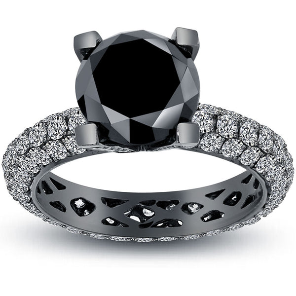 5.51ctw Certified Natural Black Diamond Engagement Eternity Ring 14k Black Gold