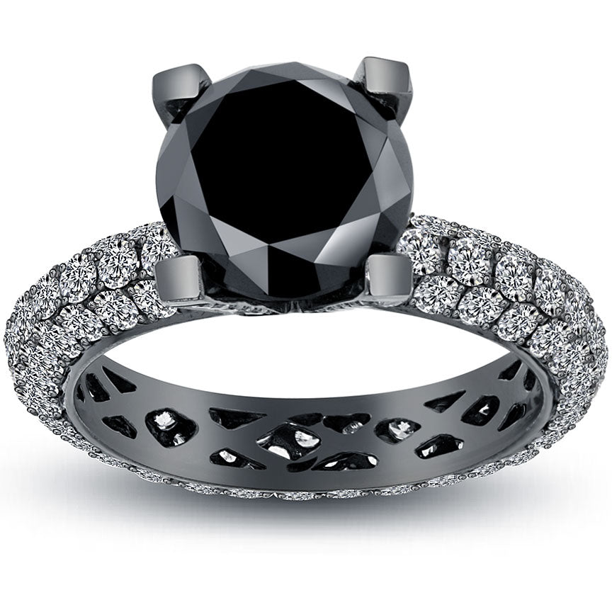 5.51 Ct. Certified Natural Black Diamond Engagement Eternity Ring 14k Black Gold