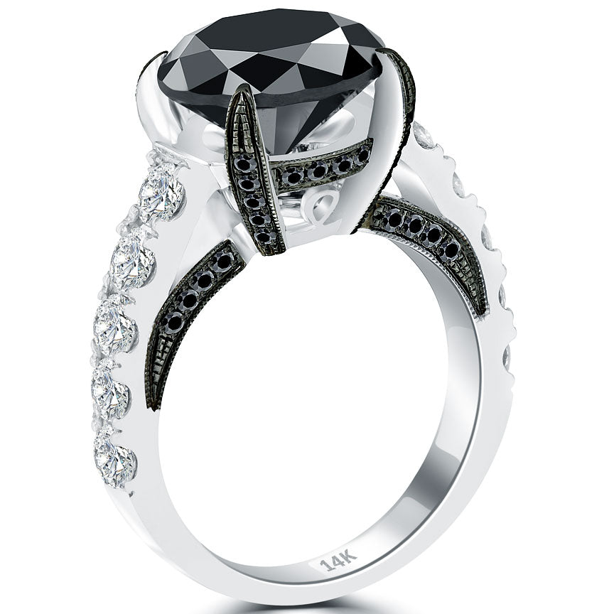 6.05 Carat Certified Natural Black Diamond Engagement Ring 14k White Gold
