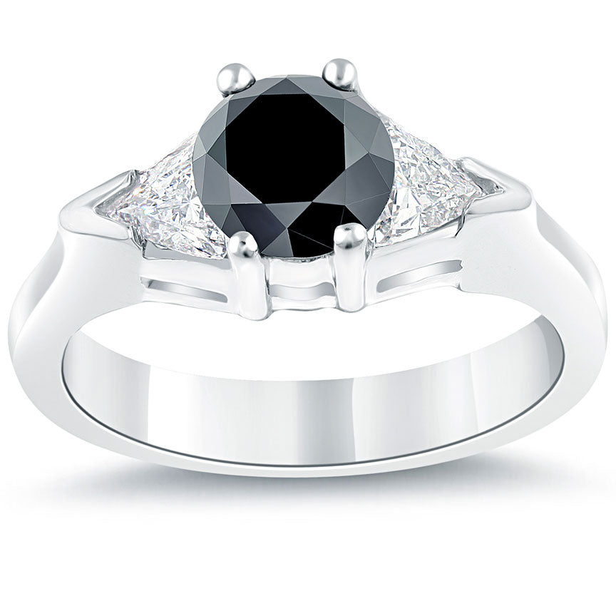 2.00ctw Natural Black Diamond Engagement Ring set in 14k White Gold