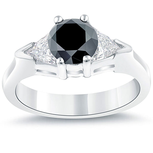 2.00ctw Natural Black Diamond Engagement Ring set in 14k White Gold
